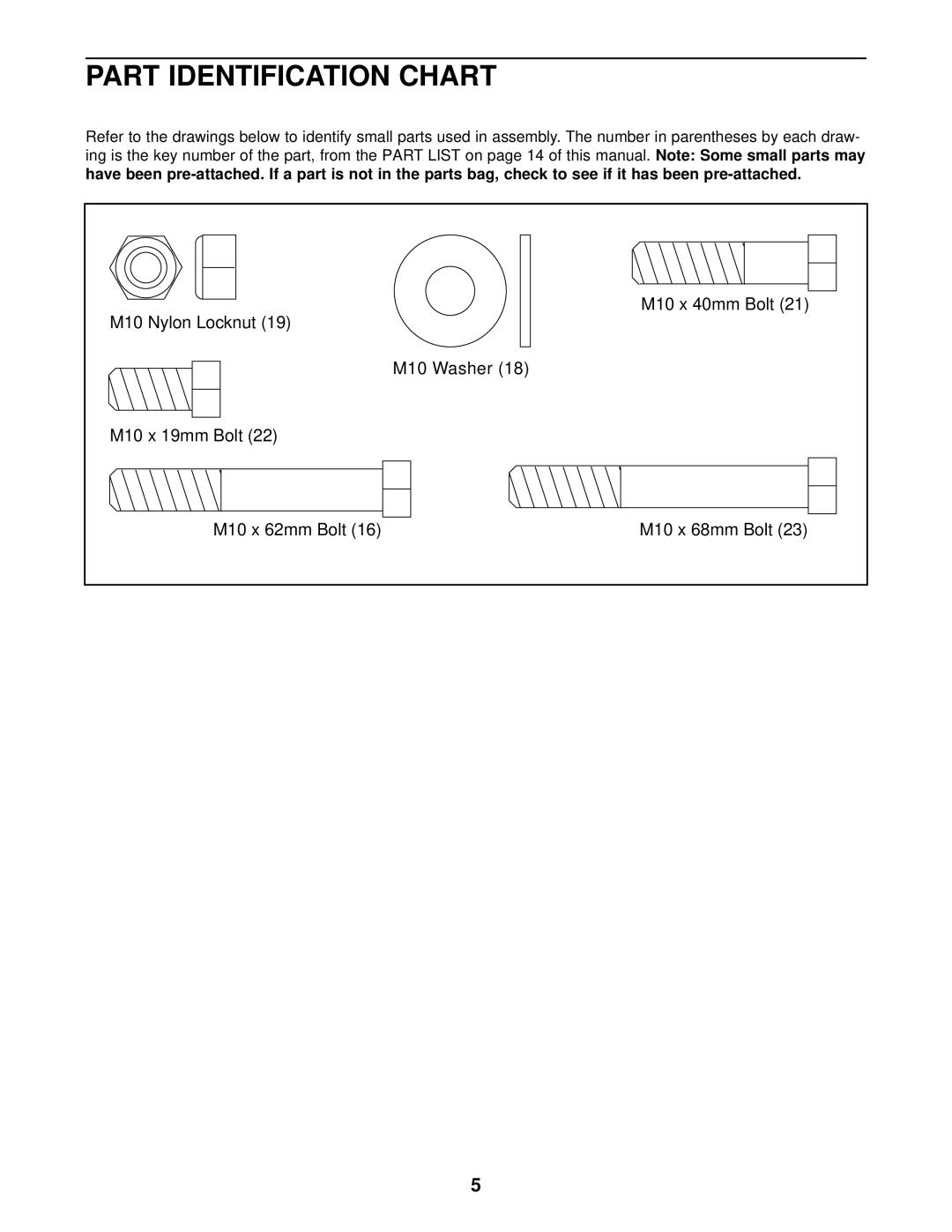 Weider WEBE13011 manual Part Identification Chart 