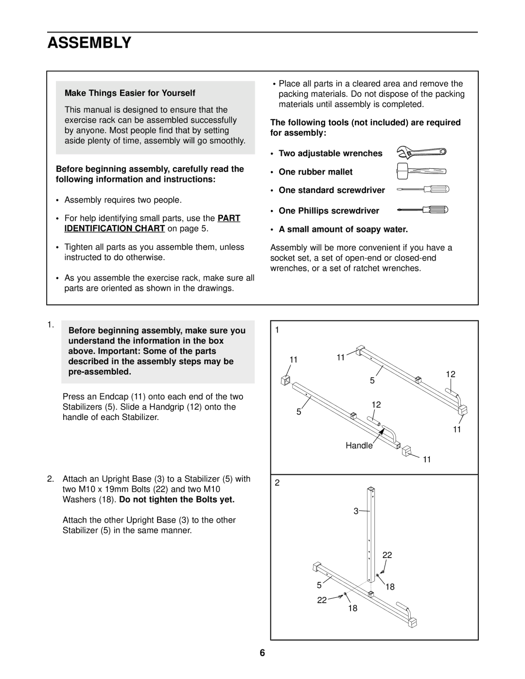 Weider WEBE13011 manual Assembly, Make Things Easier for Yourself 