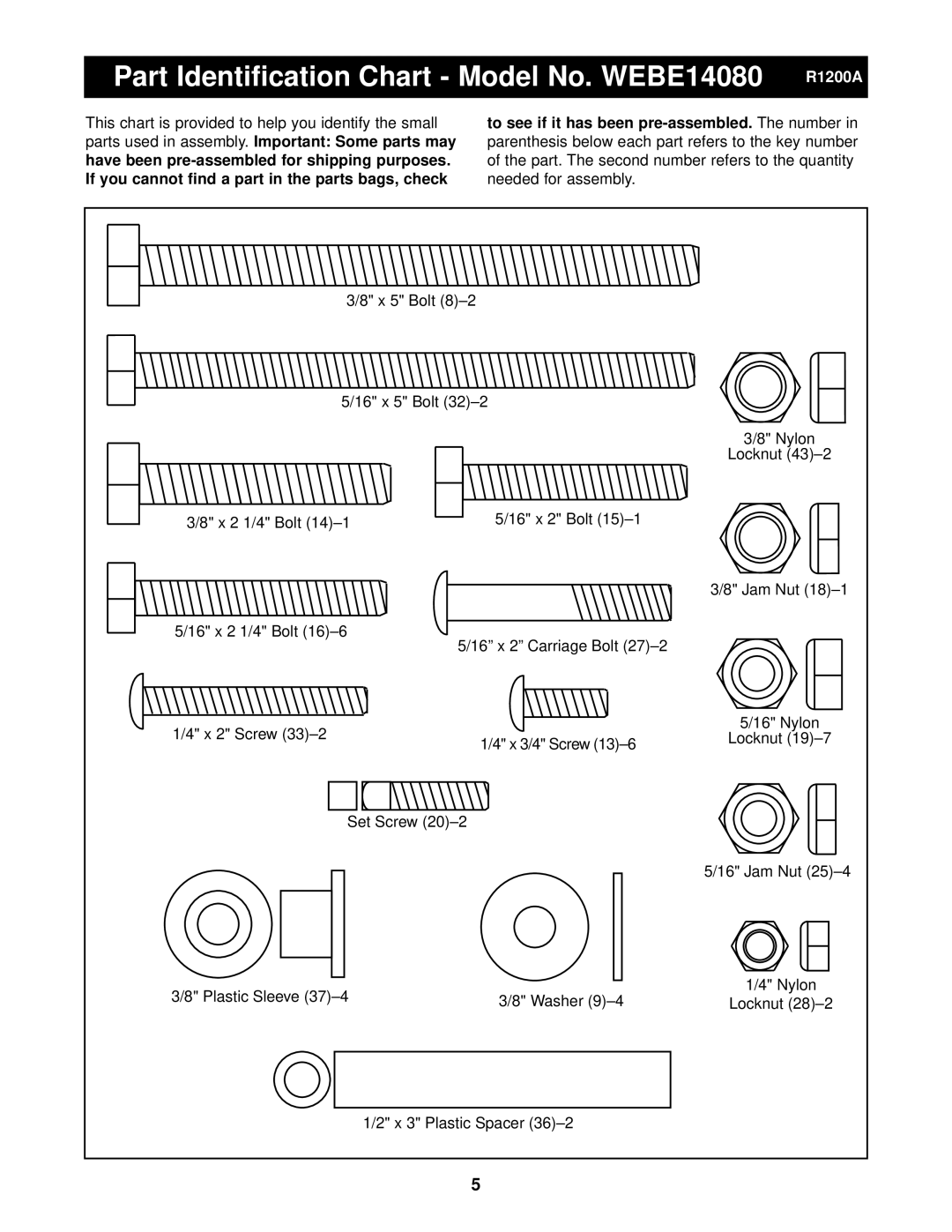 Weider user manual Part Identification Chart Model No. WEBE14080 R1200A 