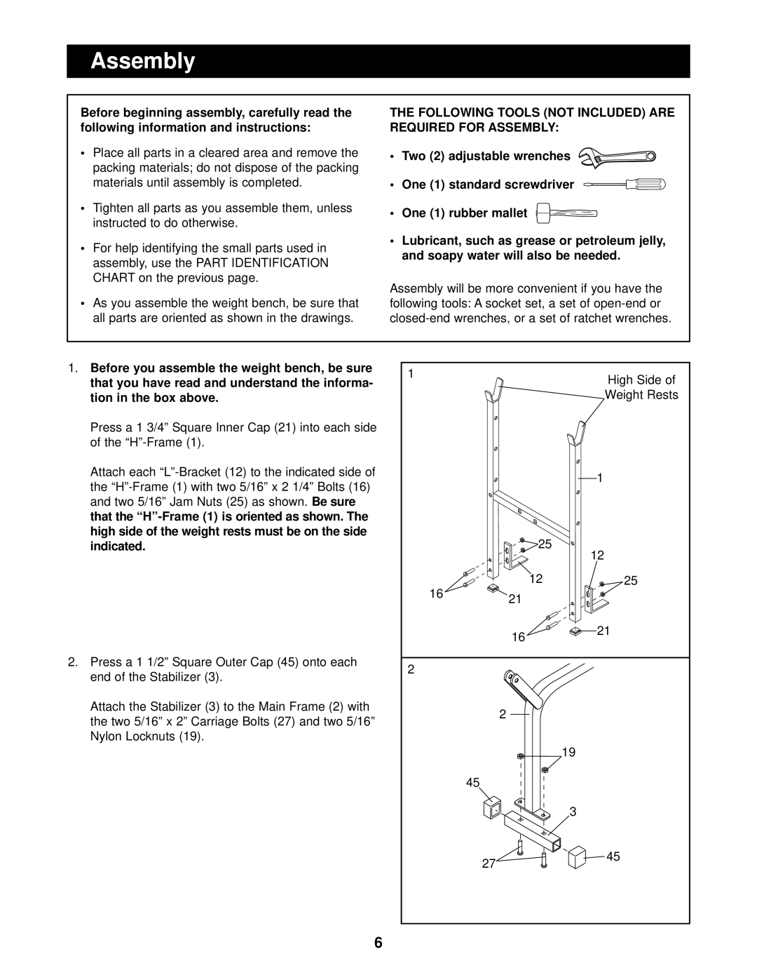 Weider WEBE14080 user manual Following Tools not Included are Required for Assembly 