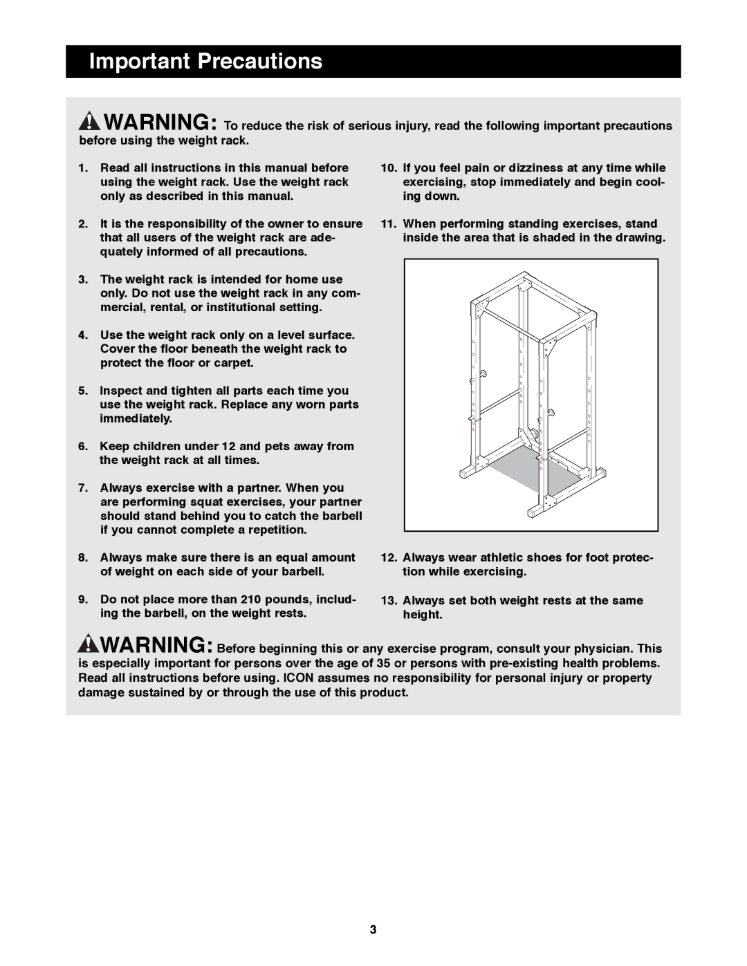 Weider WEBE14100 manual Important Precautions 