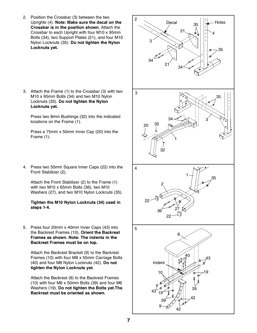 Weider WEBE15210 user manual Uprights 4. Note Make sure the decal on, Crossbar is in the position shown. Attach 