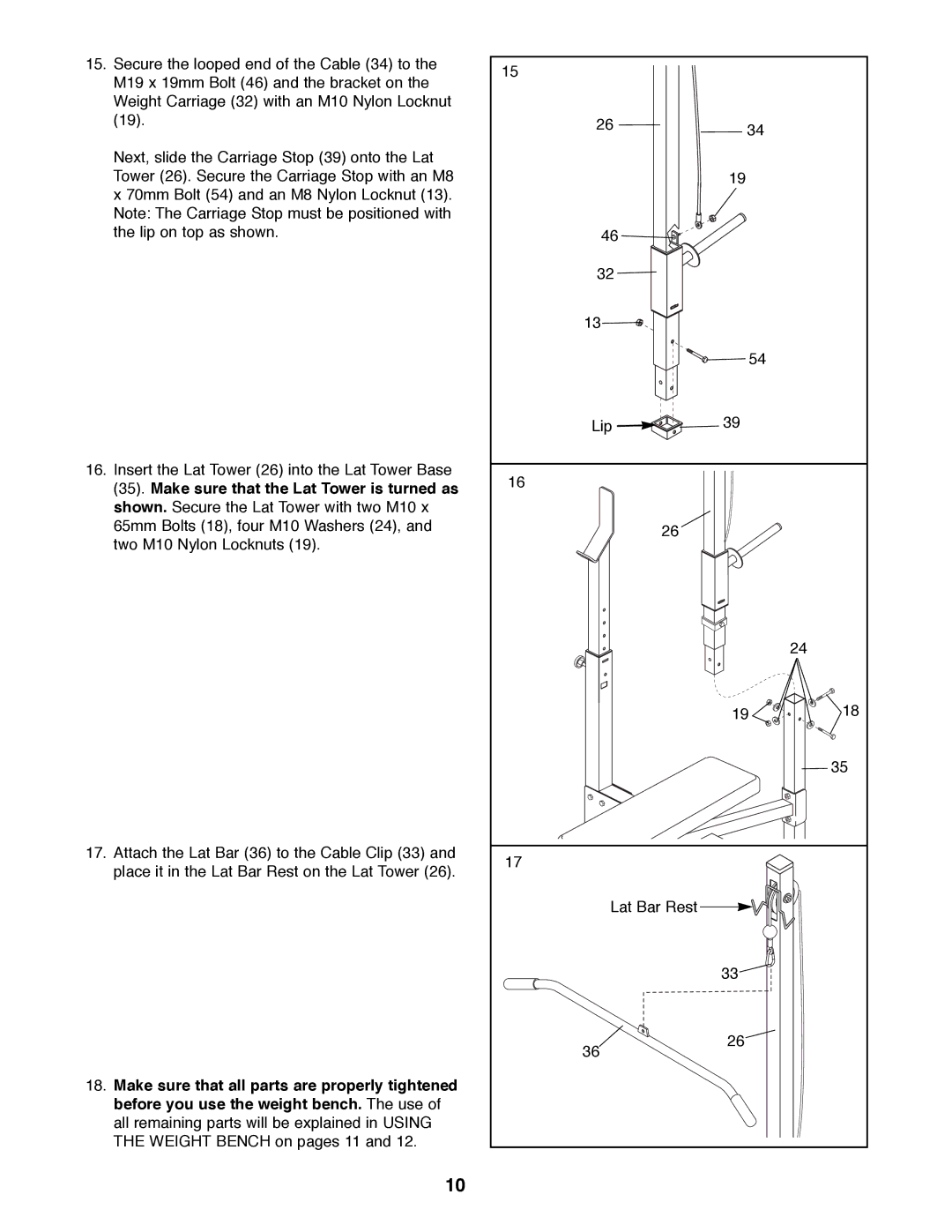 Weider WEBE17100 manual Lip Lat Bar Rest 