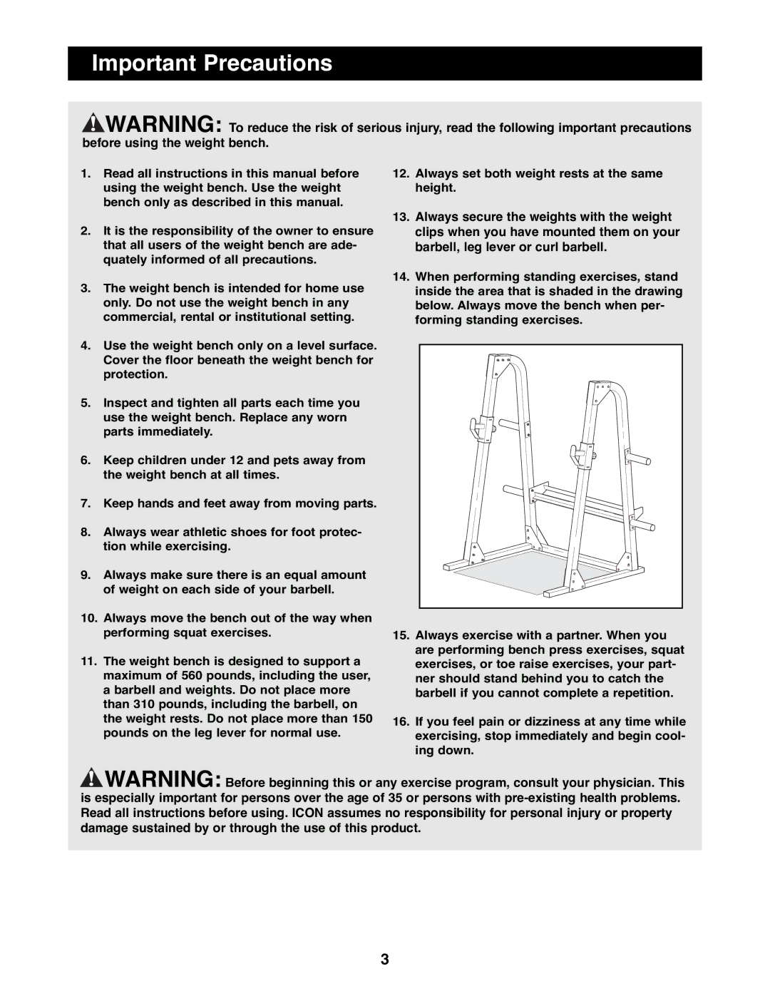 Weider WEBE19200 manual Important Precautions 