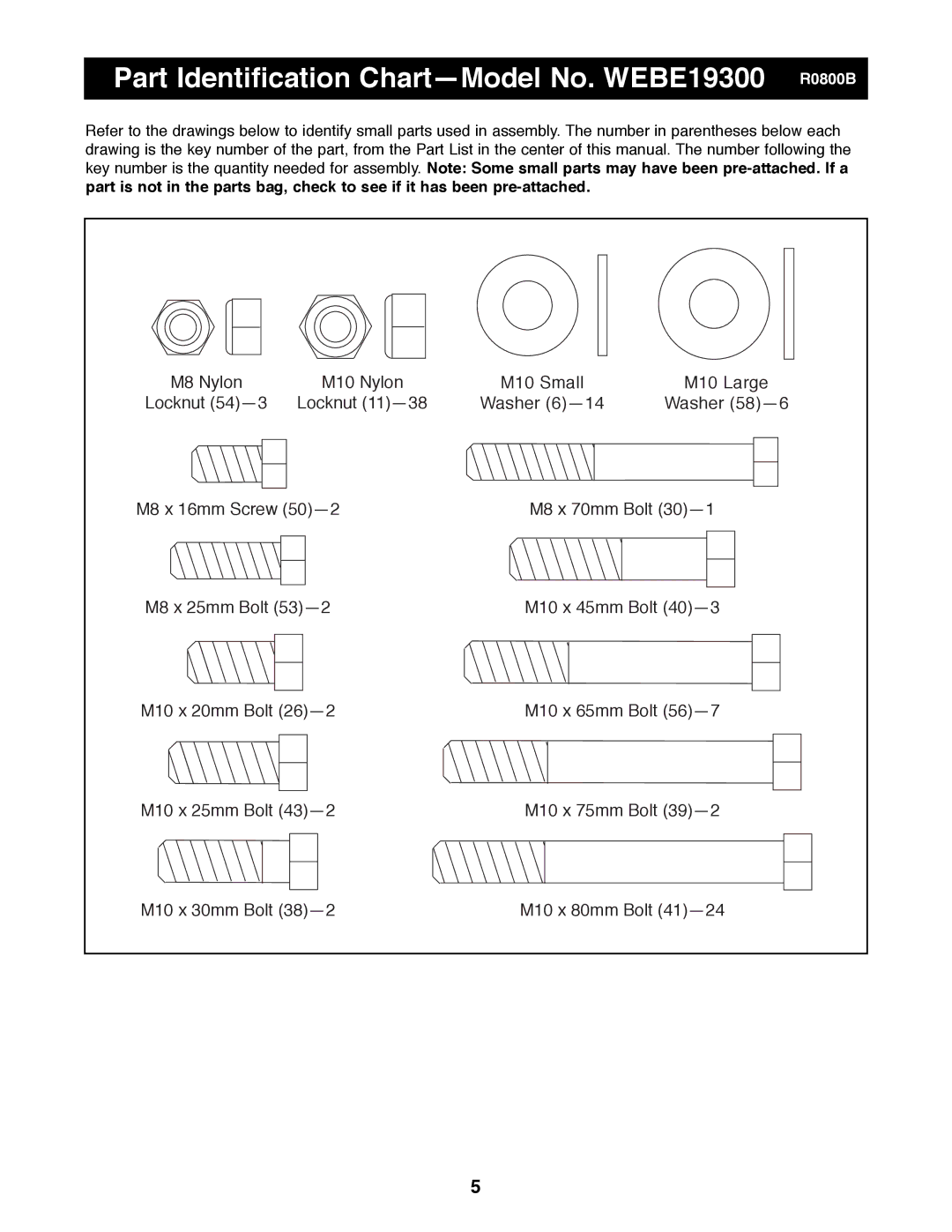 Weider manual Part Identification ChartÑModel No. WEBE19300 R0800B 