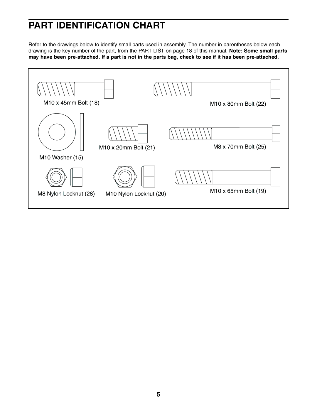 Weider WEBE19510 user manual Part Identification Chart 