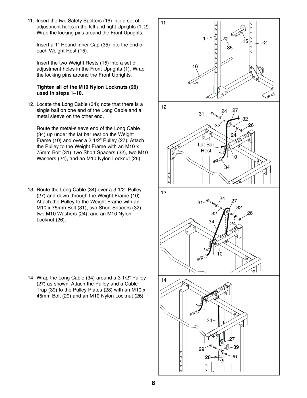 Weider WEBE19710 user manual Tighten all of the M10 Nylon Locknuts 26 used in steps 