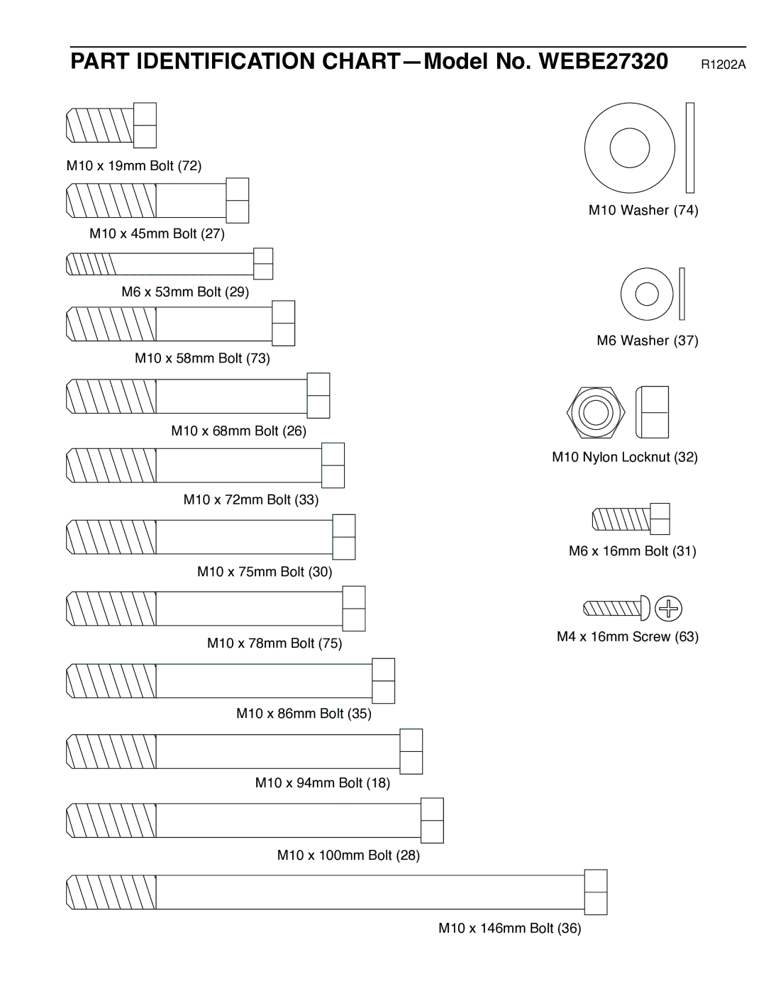 Weider user manual Part Identification CHART-Model No. WEBE27320 R1202A 