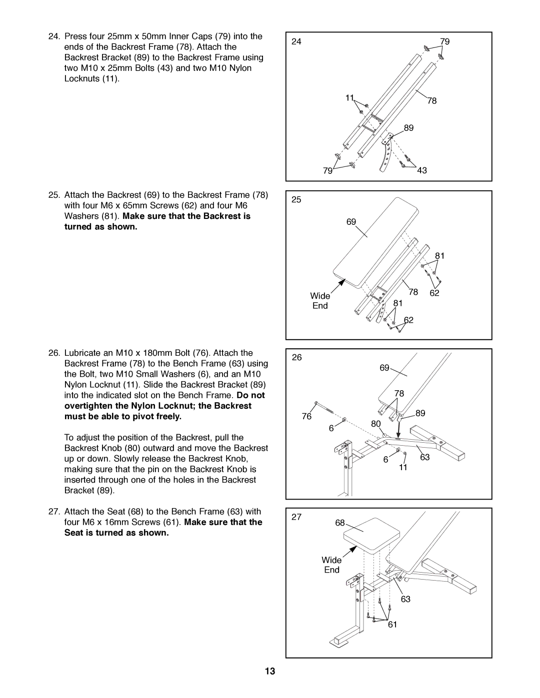 Weider WEBE29300 manual Seat is turned as shown 