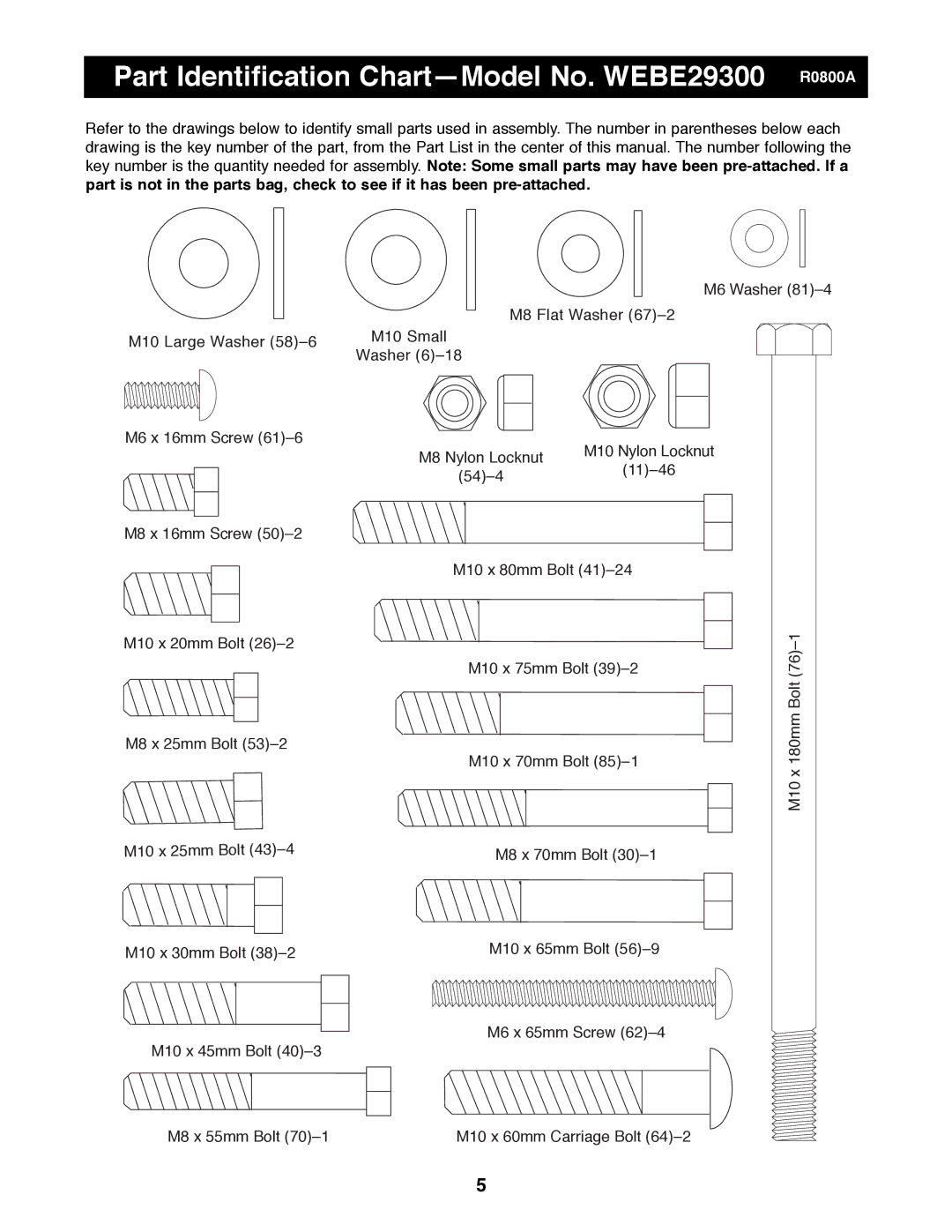 Weider manual Part Identification ChartÑModel No. WEBE29300 R0800A 