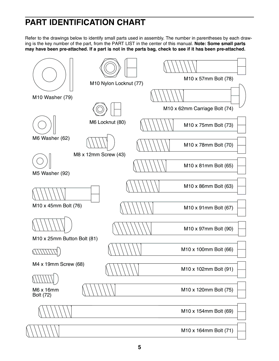 Weider WEBE29910 user manual Part Identification Chart 