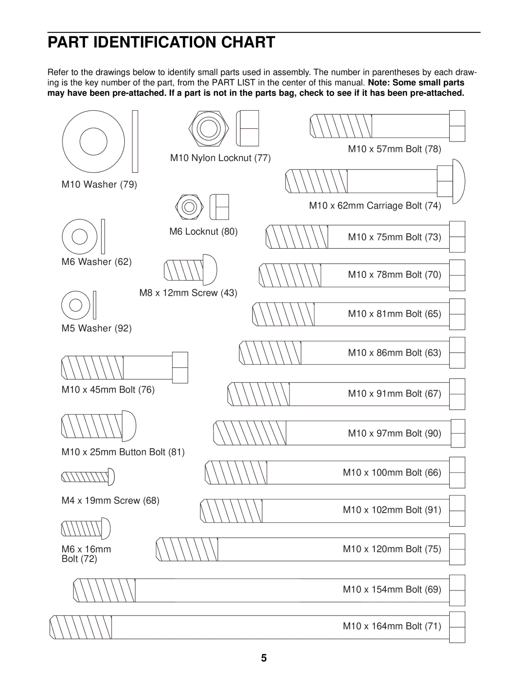 Weider WEBE29911 user manual Part Identification Chart 