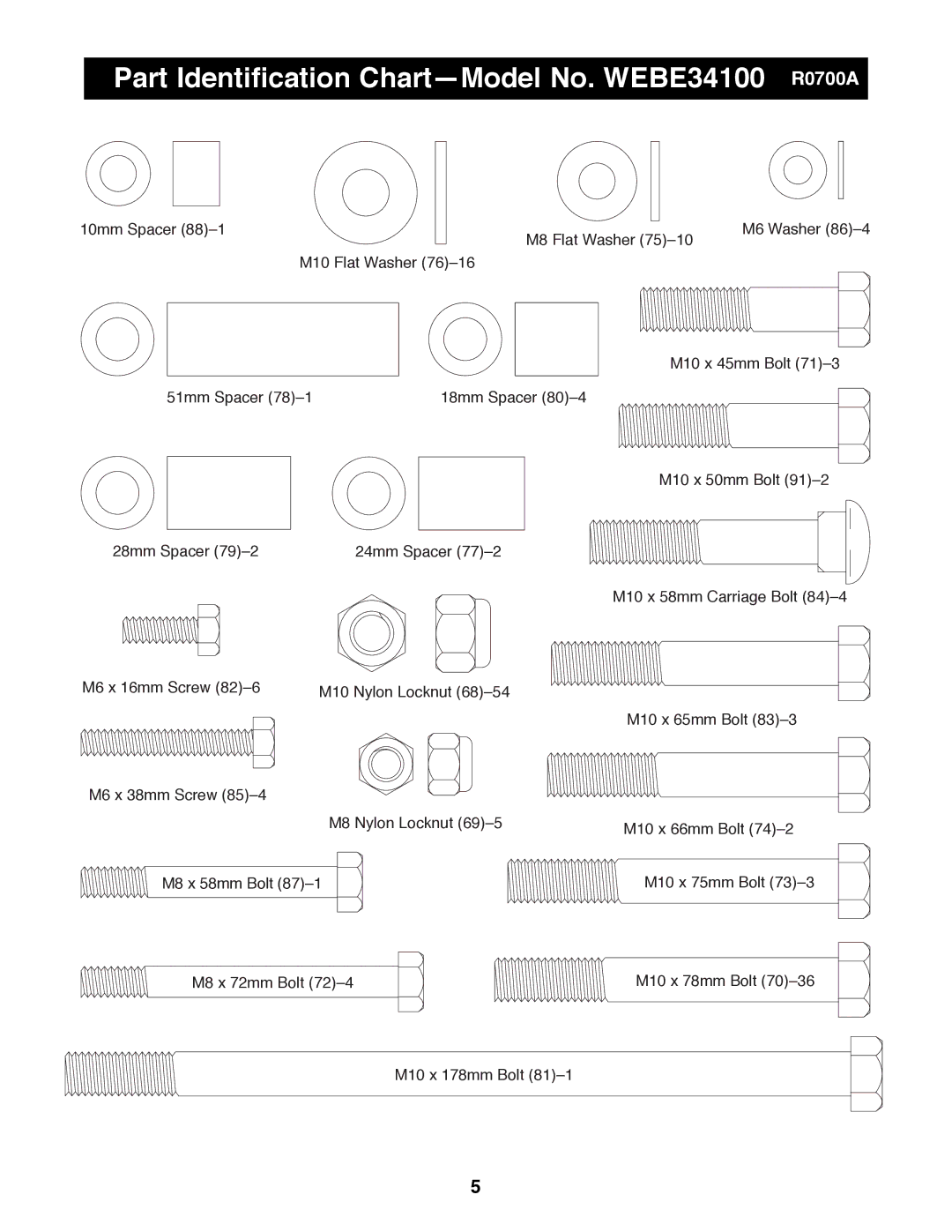 Weider manual Part Identification ChartÑModel No. WEBE34100 R0700A 