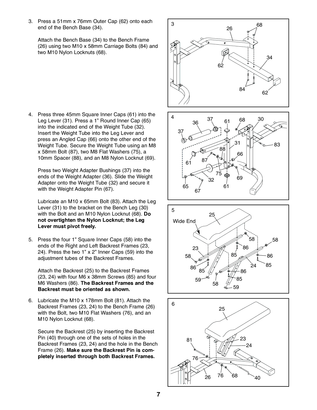 Weider WEBE34110 user manual Backrest must be oriented as shown 