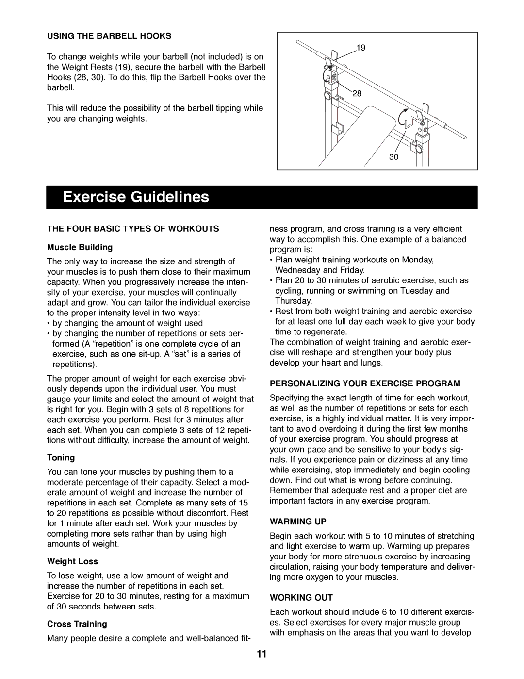 Weider WEBE36790 manual Exercise Guidelines 