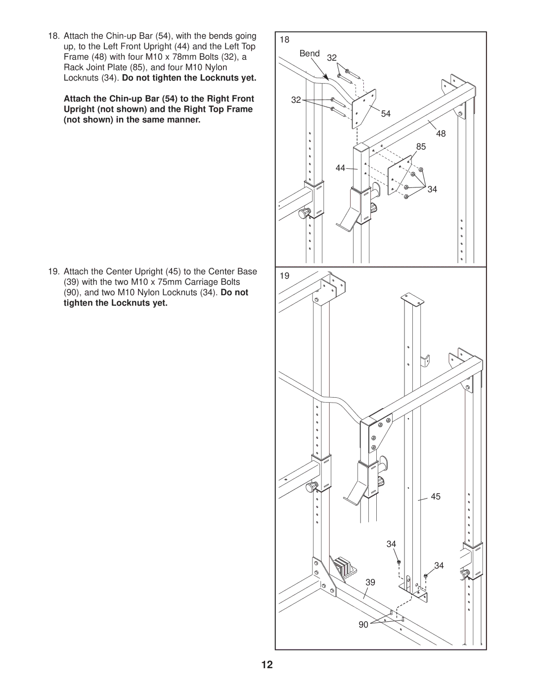 Weider WEBE37330 user manual Tighten the Locknuts yet 