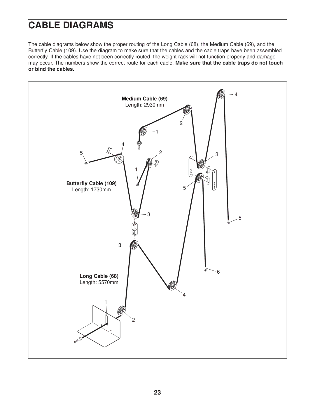 Weider WEBE37330 user manual Cable Diagrams, Medium Cable, Butterfly Cable, Long Cable 