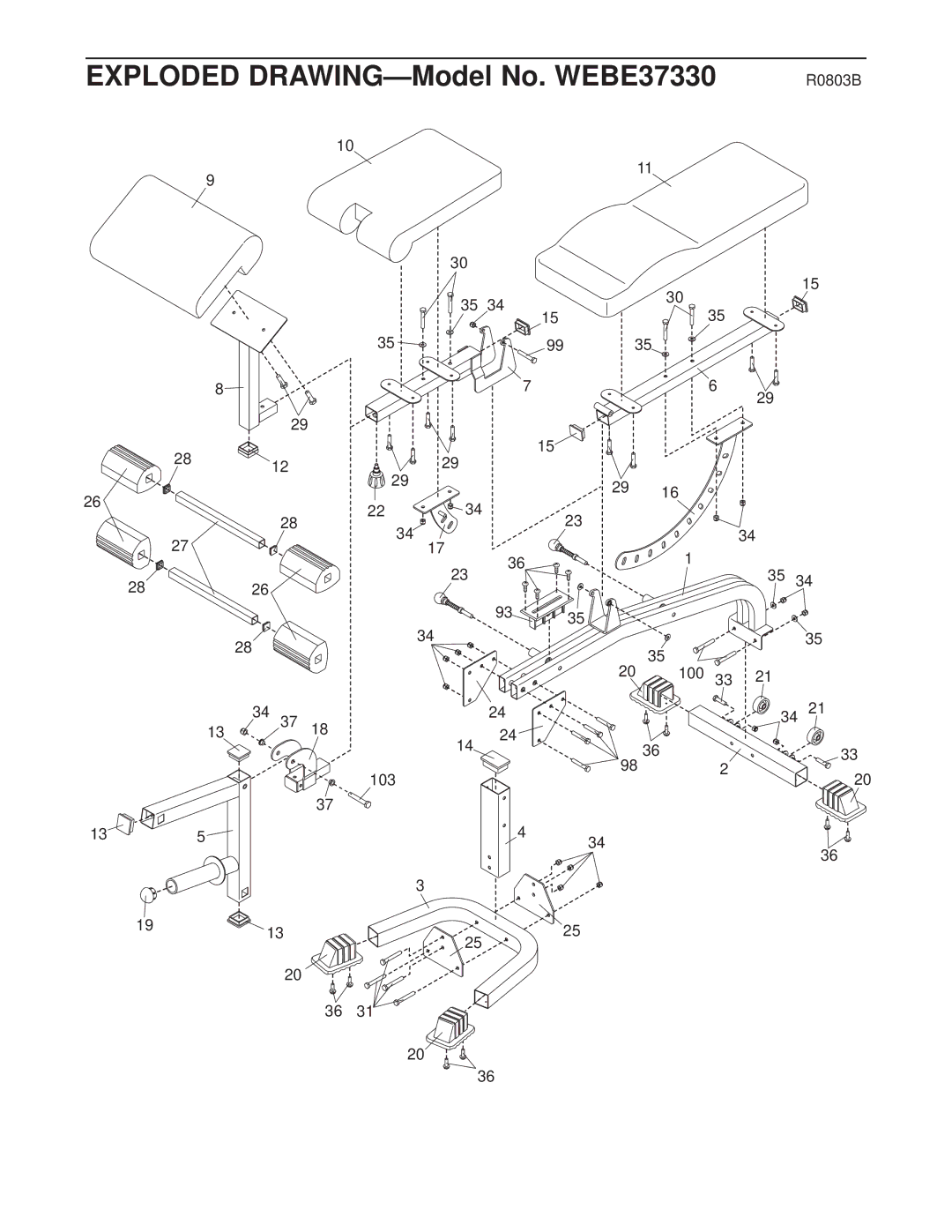 Weider user manual Exploded DRAWING-Model No. WEBE37330 