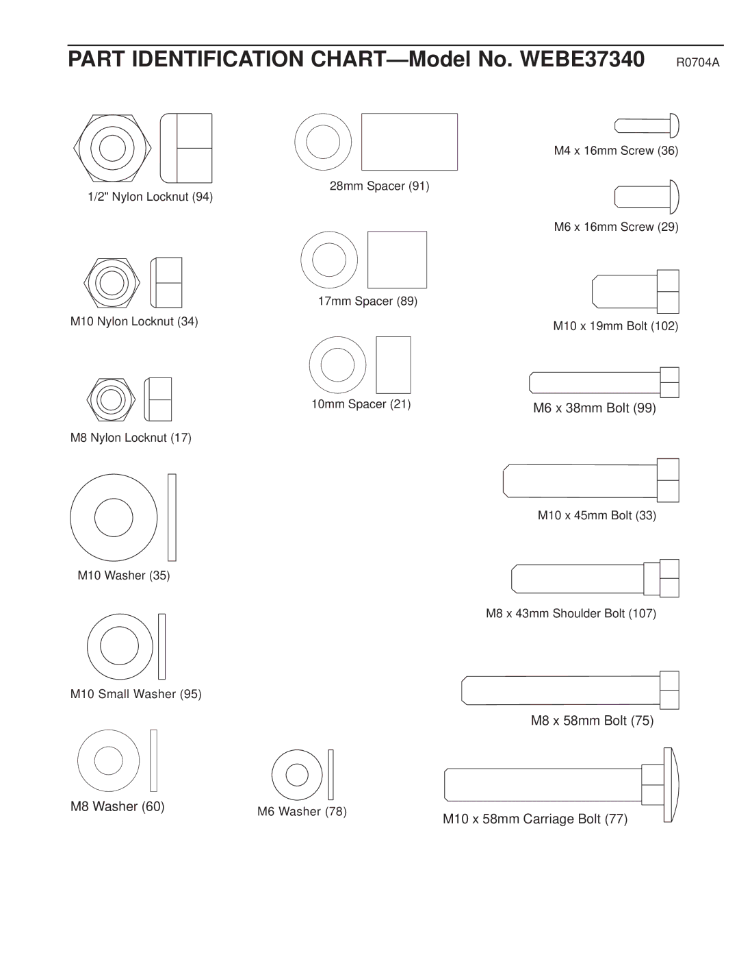 Weider user manual Part Identification CHART-Model No. WEBE37340 R0704A 