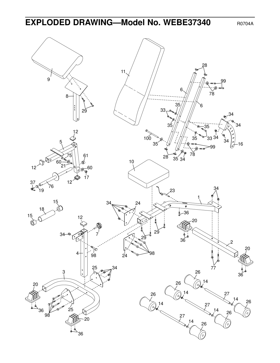 Weider user manual Exploded DRAWING-Model No. WEBE37340 