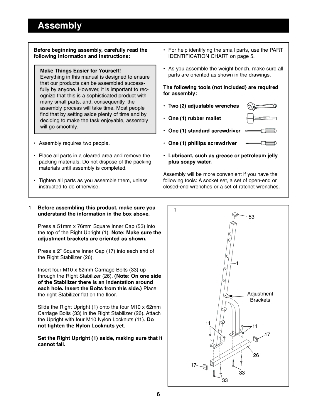 Weider WEBE44490 user manual Assembly 