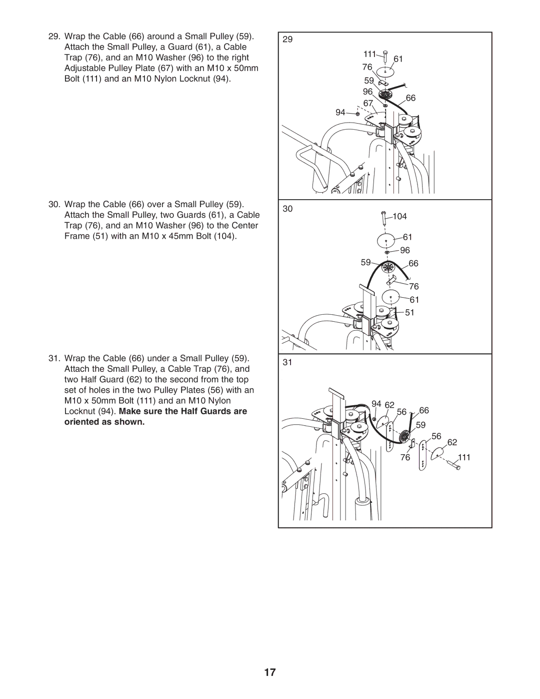 Weider WEBE4496.0 user manual Locknut 94. Make sure the Half Guards are Oriented as shown 