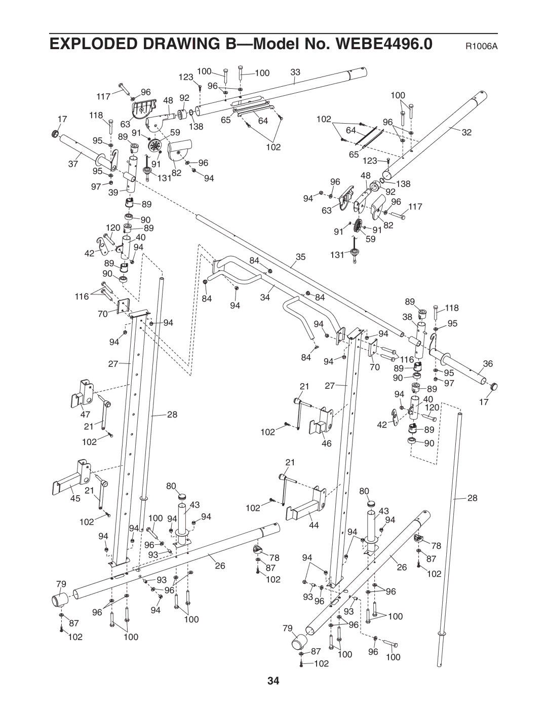 Weider user manual Exploded Drawing B-Model No. WEBE4496.0 R1006A 