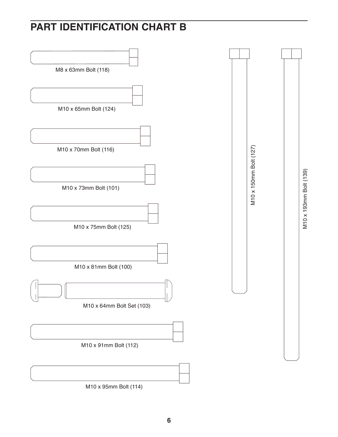 Weider WEBE4496.0 user manual Part Identification Chart B 