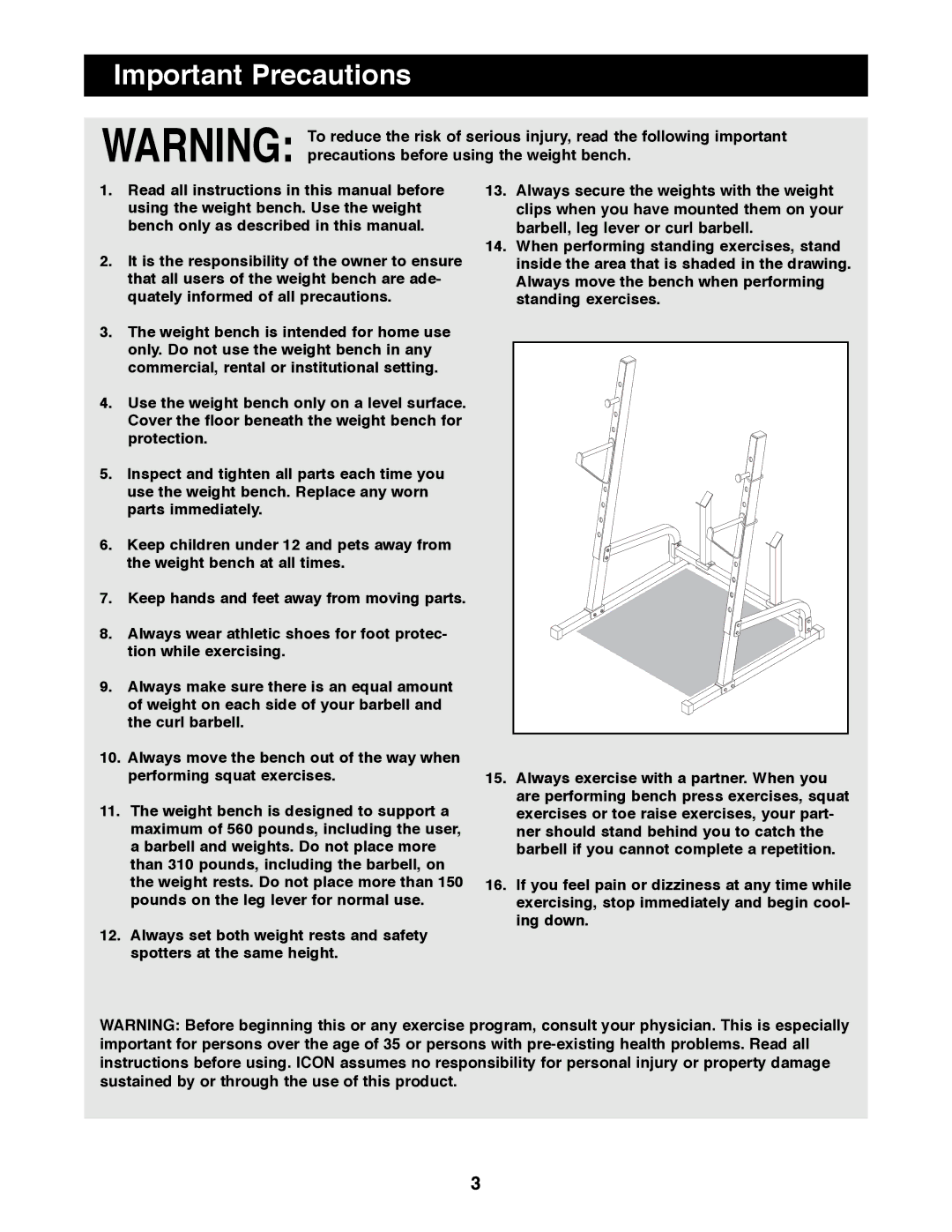 Weider WEBE63990 manual Important Precautions 