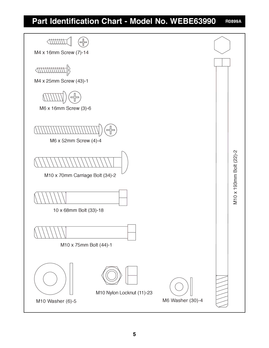 Weider manual Part Identification Chart Model No. WEBE63990 R0899A 