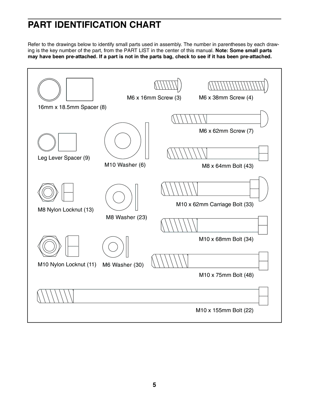 Weider WEBE64410 user manual Part Identification Chart 