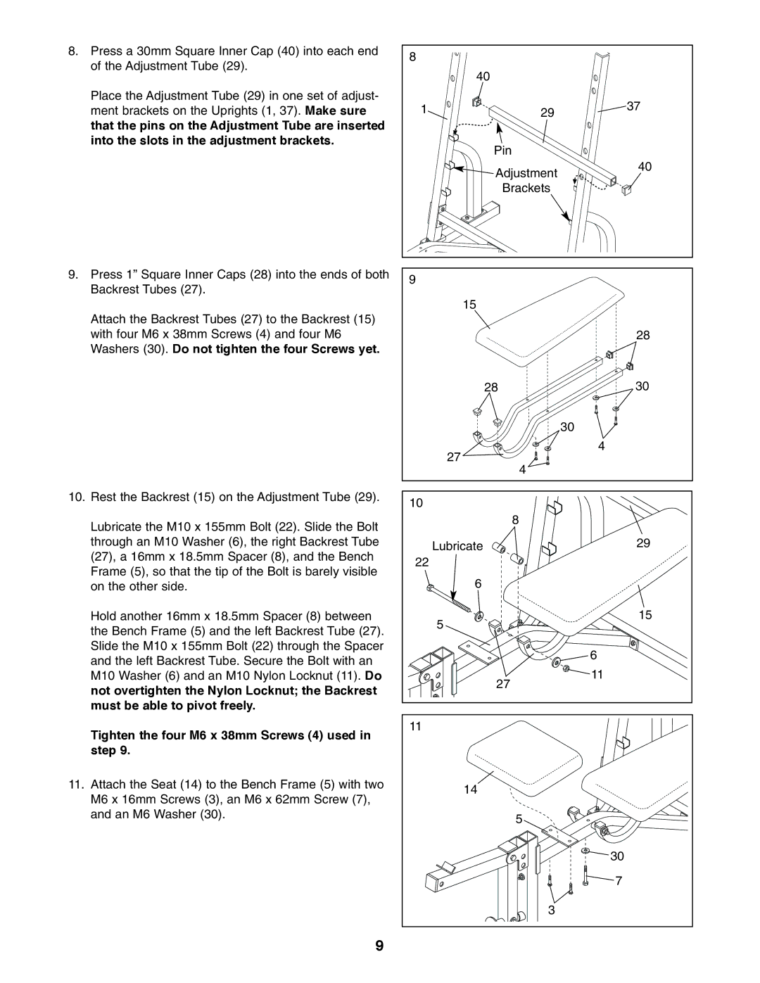 Weider WEBE64410 user manual Tighten the four M6 x 38mm Screws 4 used in step 