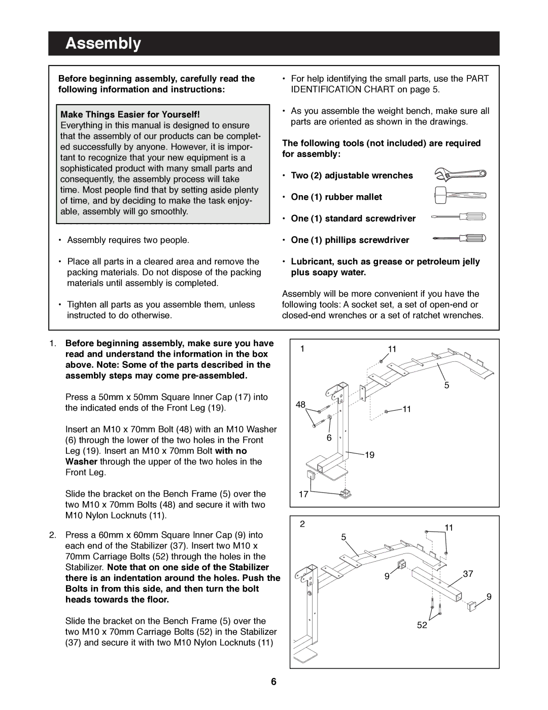 Weider WEBE96490 manual Assembly 