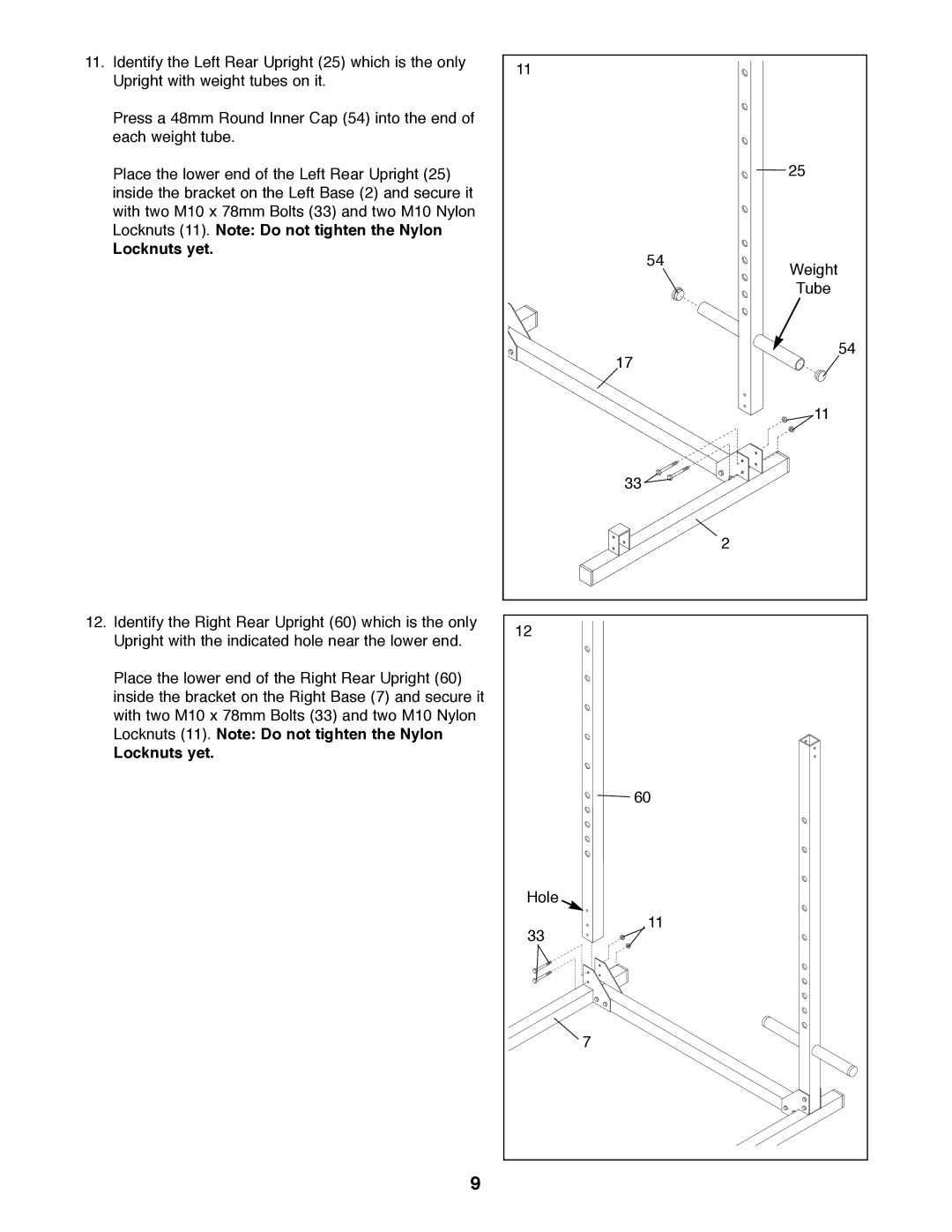 Weider WEBE96490 manual Locknuts yet 