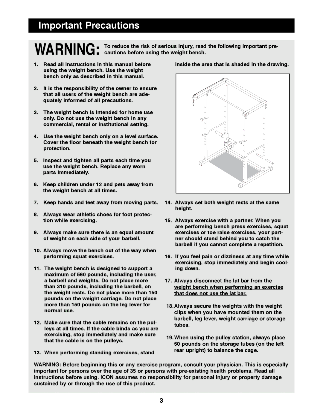 Weider WEBE96491 manual Important Precautions 