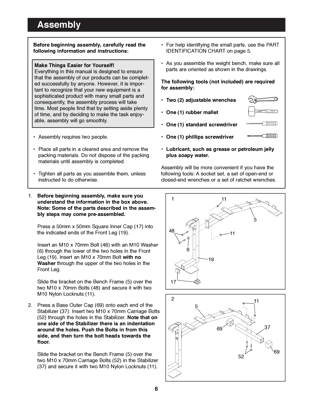 Weider WEBE96491 manual Assembly 