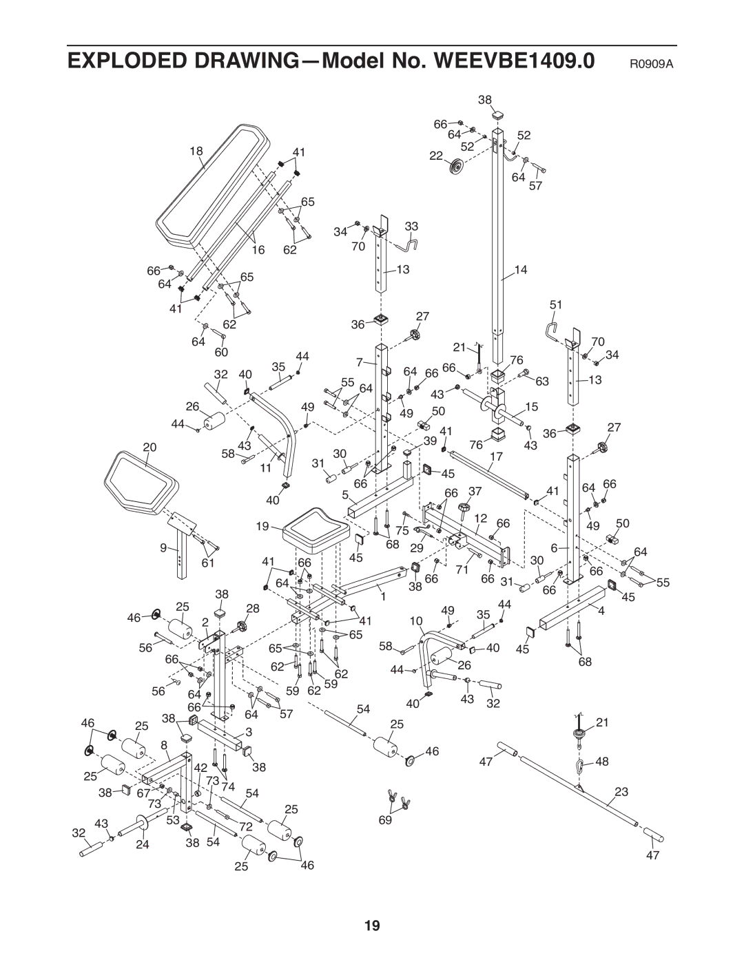 Weider 240 TC manual Exploded DRAWING-Model No. WEEVBE1409.0 R0909A 