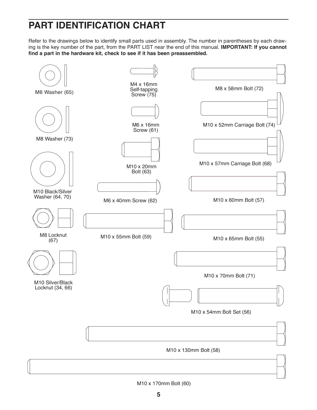 Weider 240 TC, WEEVBE1409.0 manual Part Identification Chart 