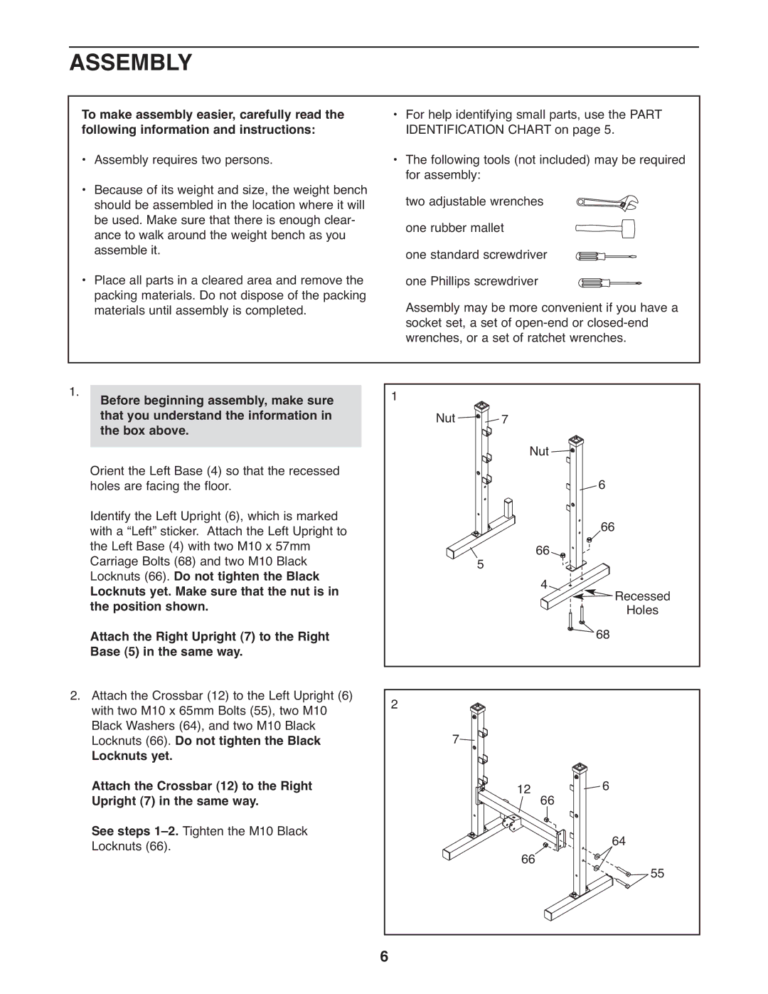 Weider WEEVBE1409.0, 240 TC manual Assembly 