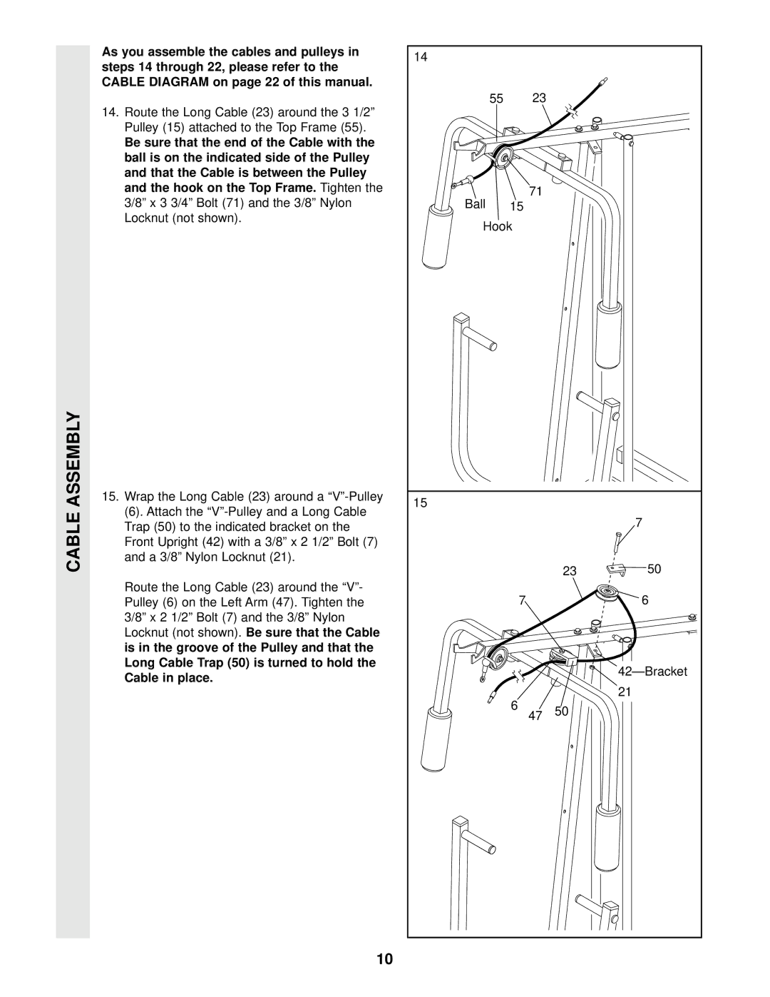 Weider WEEVSY87210 user manual Cable Assembly 