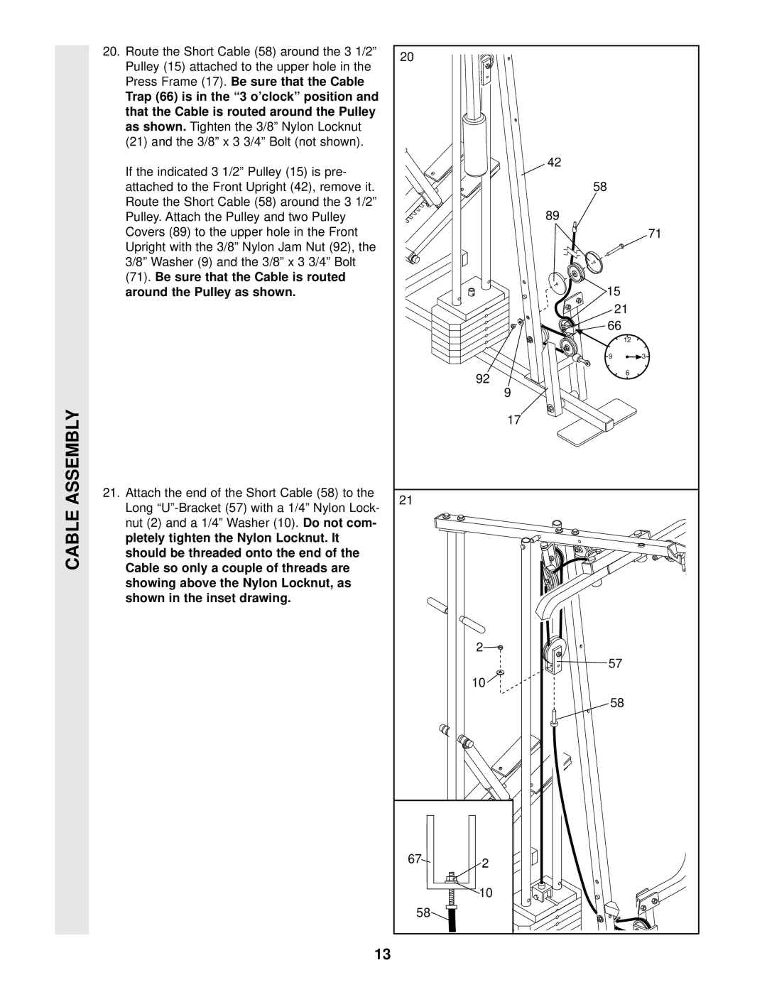 Weider WEEVSY87210 user manual Be sure that the Cable is routed Around the Pulley as shown 