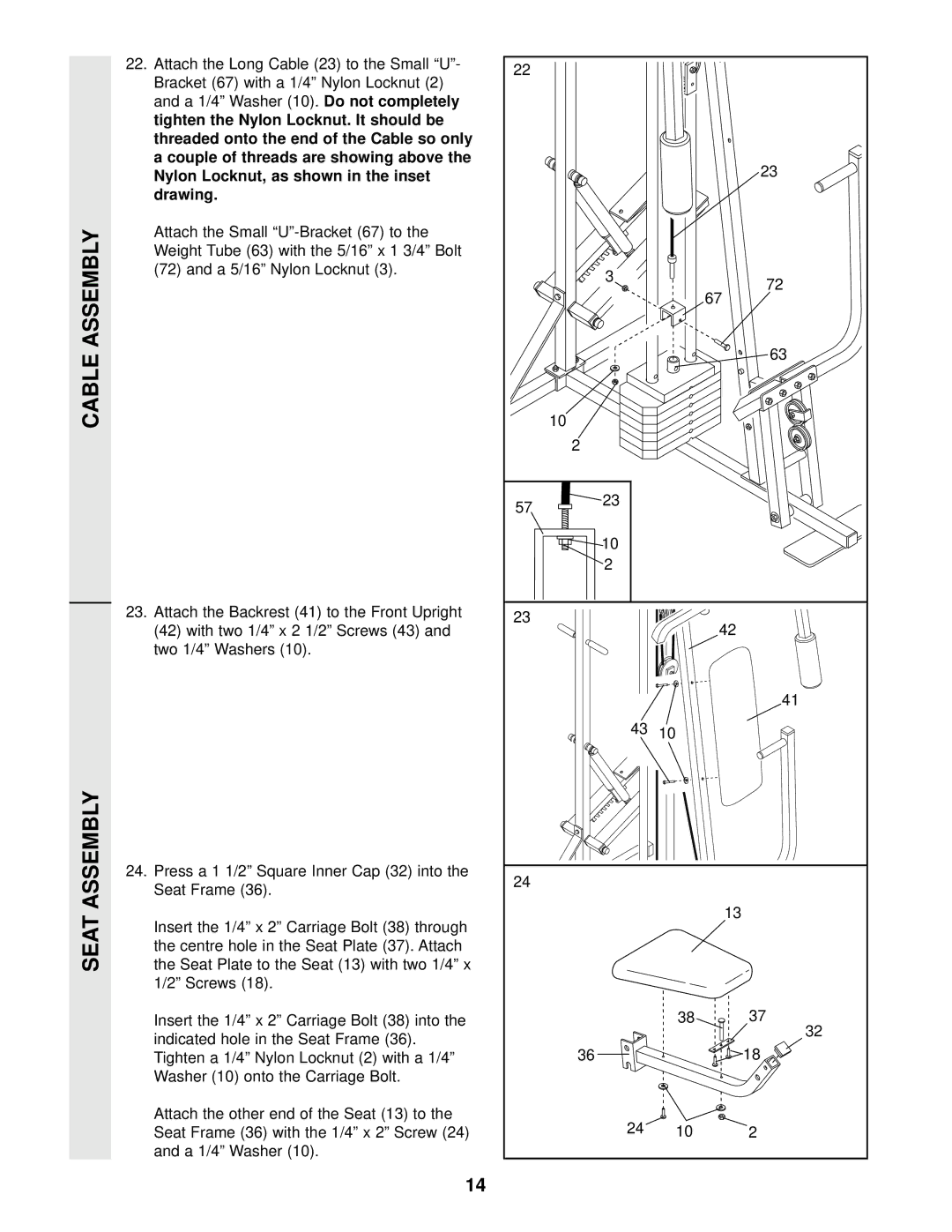 Weider WEEVSY87210 user manual Assembly, Seat 