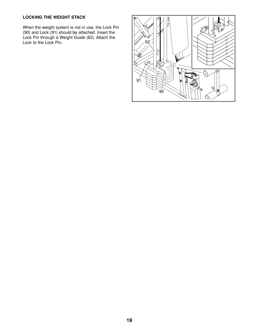 Weider WEEVSY87210 user manual Locking the Weight Stack 