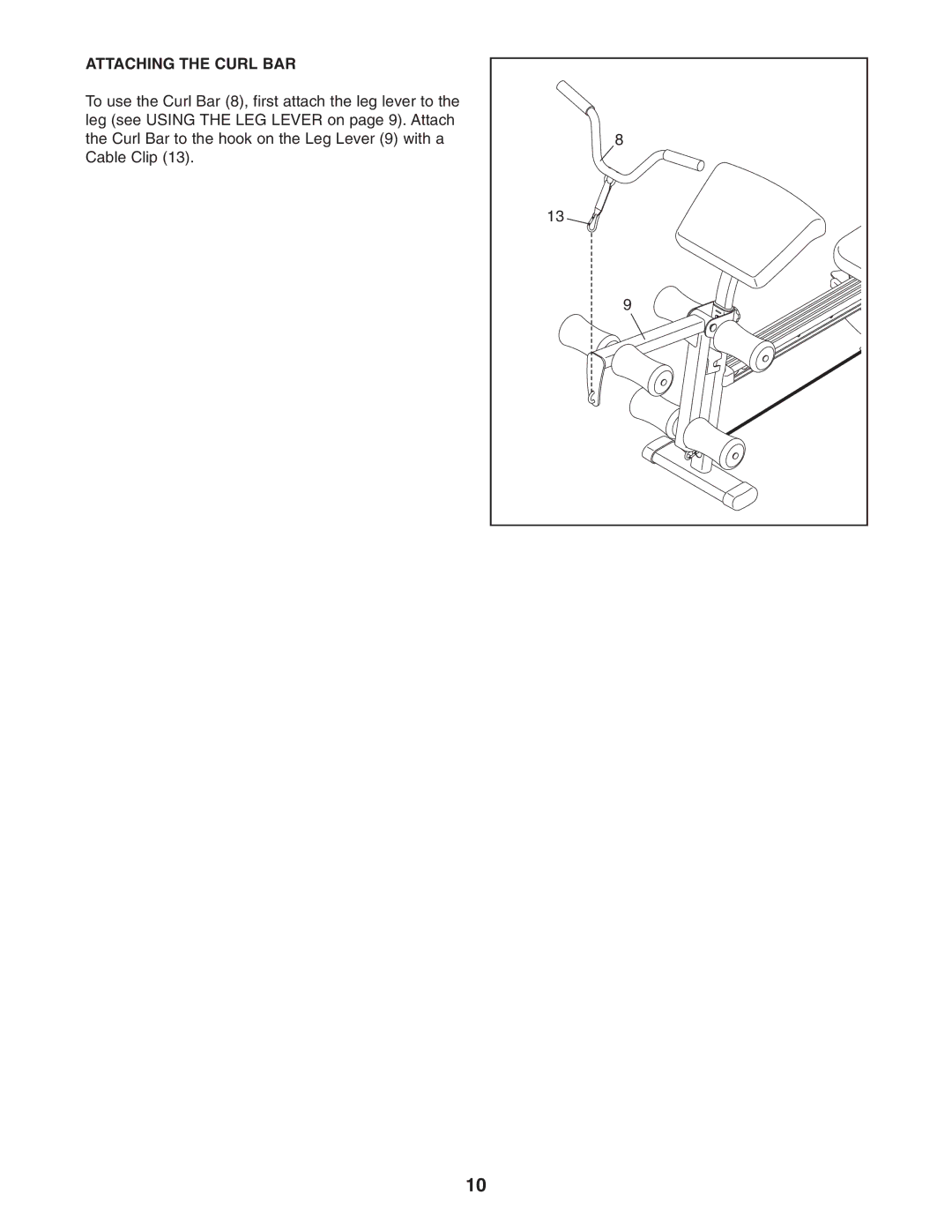 Weider WEMC07730 user manual Attaching the Curl BAR 