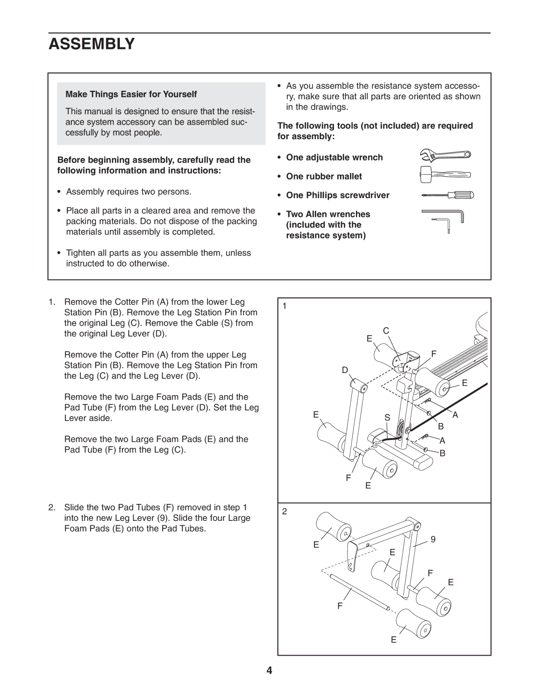 Weider WEMC07730 user manual Assembly, Make Things Easier for Yourself 