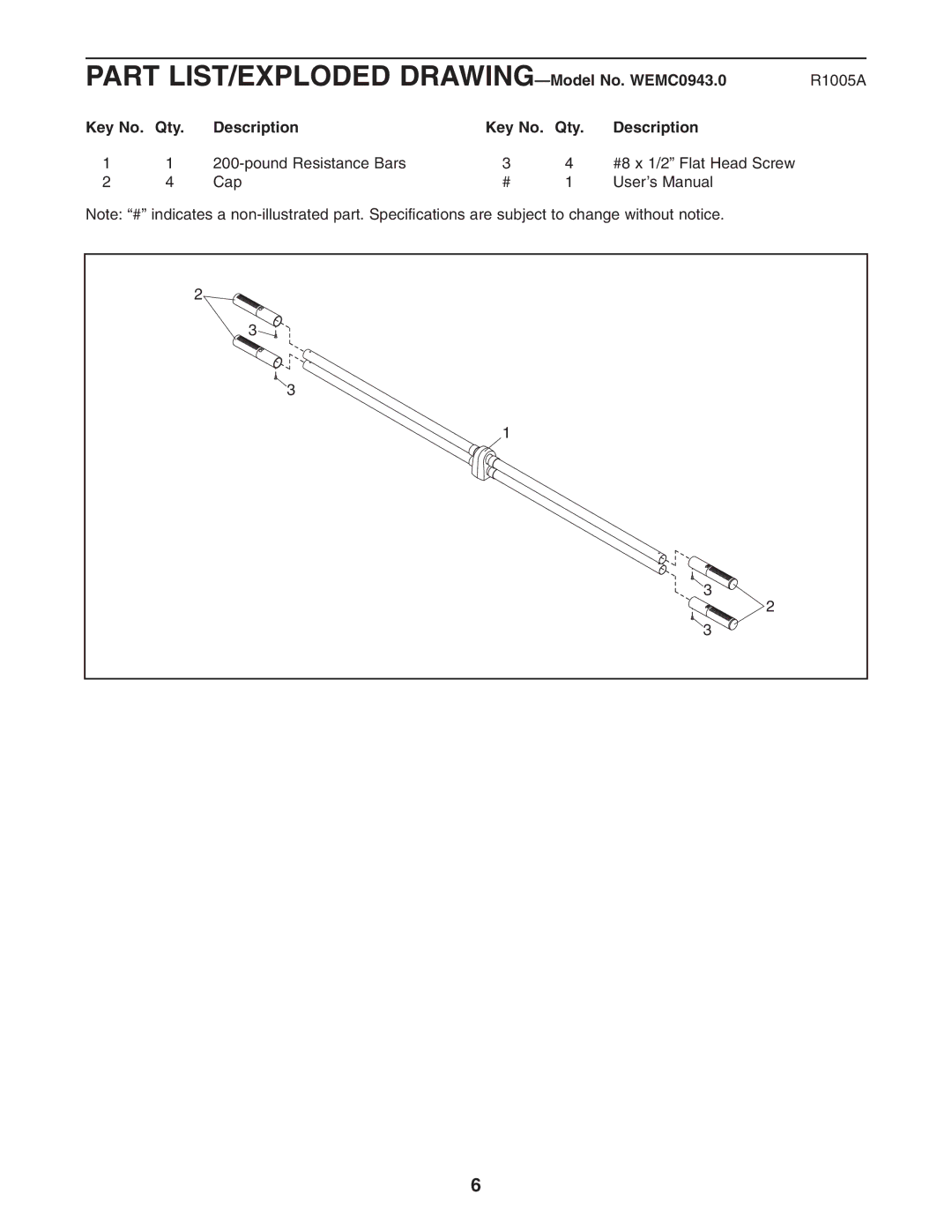 Weider user manual Part LIST/EXPLODED DRAWING-Model No. WEMC0943.0 