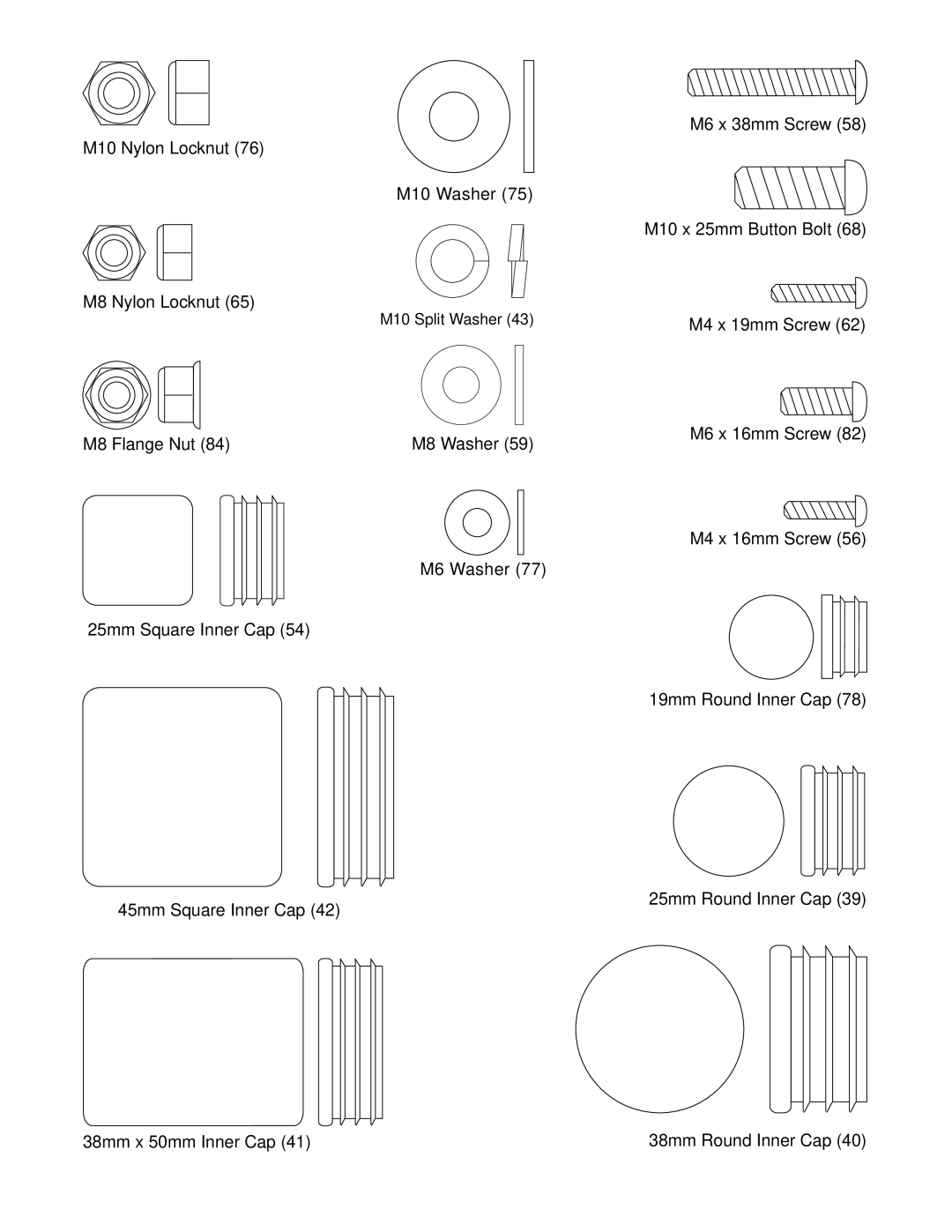 Weider WESY09320 user manual M10 Nylon Locknut M10 Washer M8 Nylon Locknut 