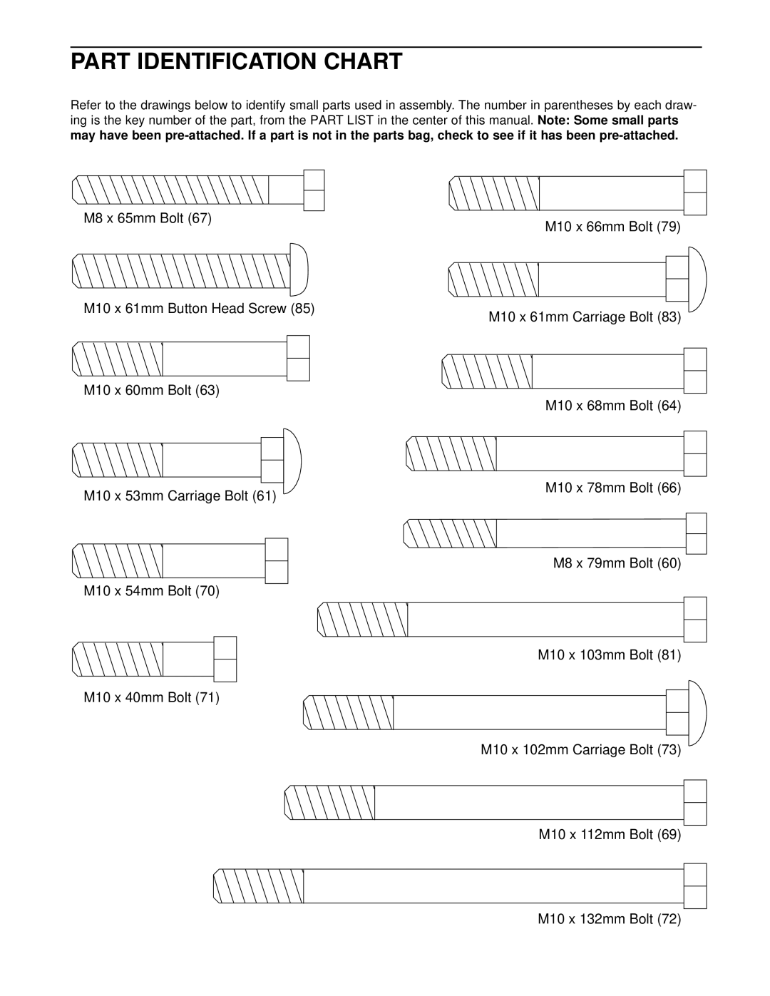 Weider WESY09321 user manual Part Identification Chart 