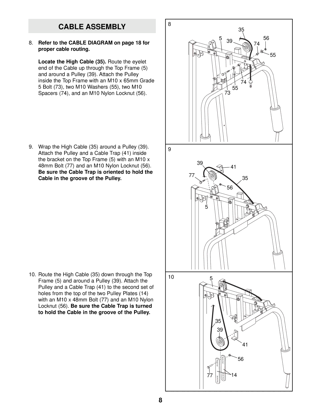 Weider WESY13820 user manual Cable Assembly 