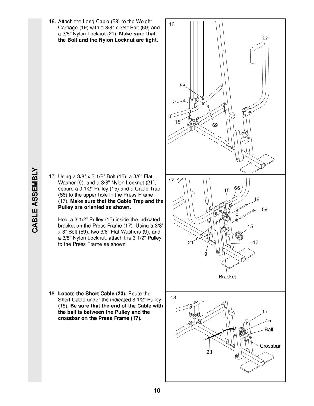 Weider WESY16010 user manual Bracket Ball Crossbar 